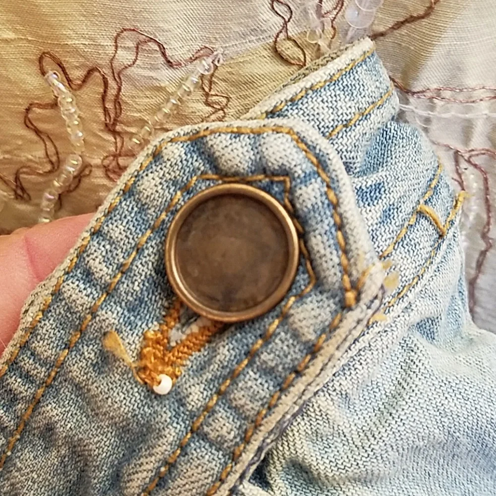 Chico's Jeweled Denim Boho Western Embellished Jacket Size Small